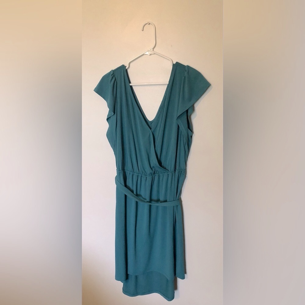Ava & Viv Teal Turquoise Green Midi Sundress with Flutter Sleeves